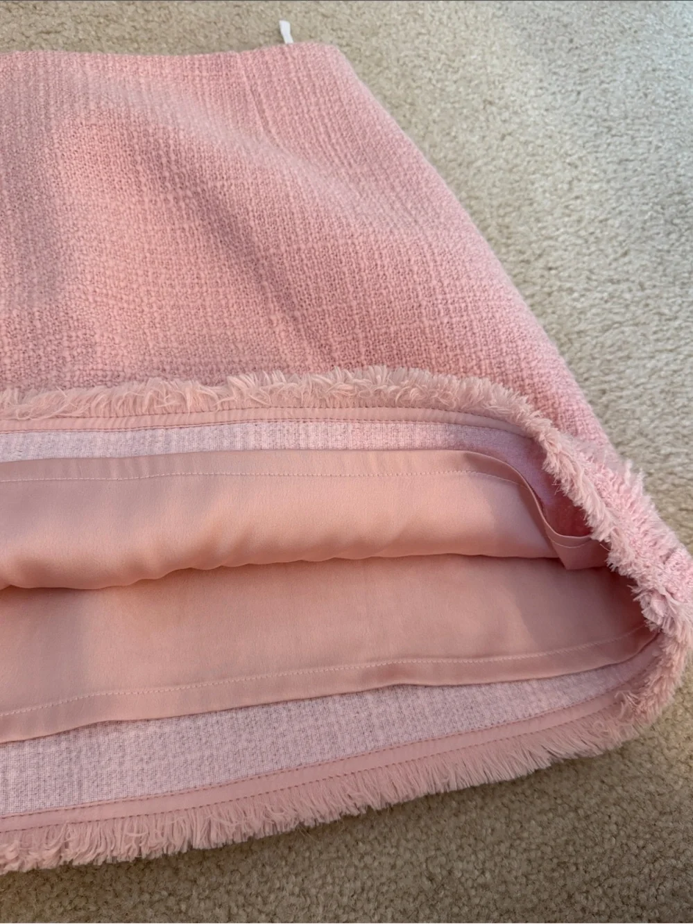 Tory Burch Pink Tweed Fringe A-Line Skirt